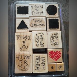 Lot of 14 Rubber Stamps Birthday Christmas Friend Heart Hooray Thinking of You
